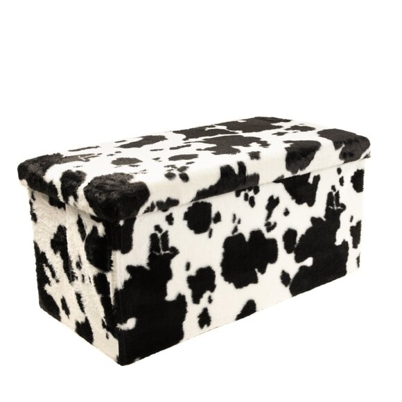 Go-Poufs Knock-Down Rectangular Faux Cowhide Storage Ottoman | 30"x15"x15" - Picture 2 of 8